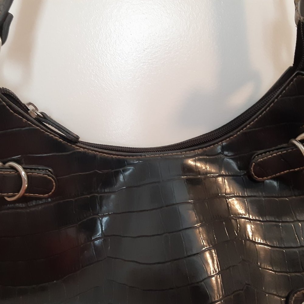 Vintage Petite Faux Alligator Embossed Brown Shoulder Bag - Picture 7 of 13